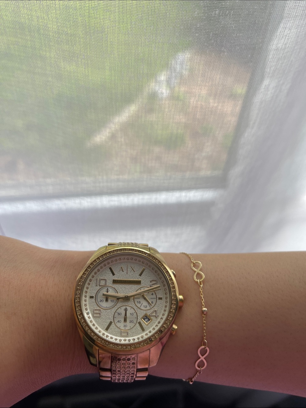 Armani Exchange Gold Tone Crystal Accent Chronograph Watch